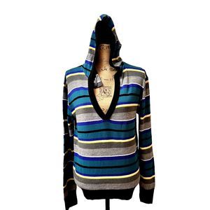 NWT Xagon Man Striped Sweater Hoodie Wool Blend SZ L Made In Italy